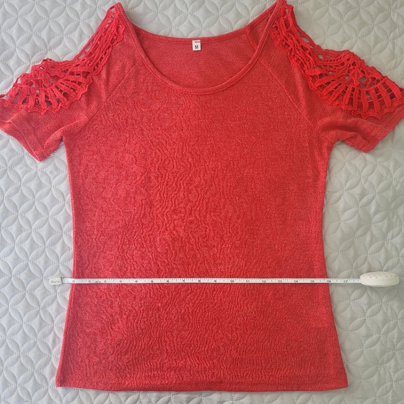 Lace Shouldered Top in an Orangey Red - Picture 4 of 7